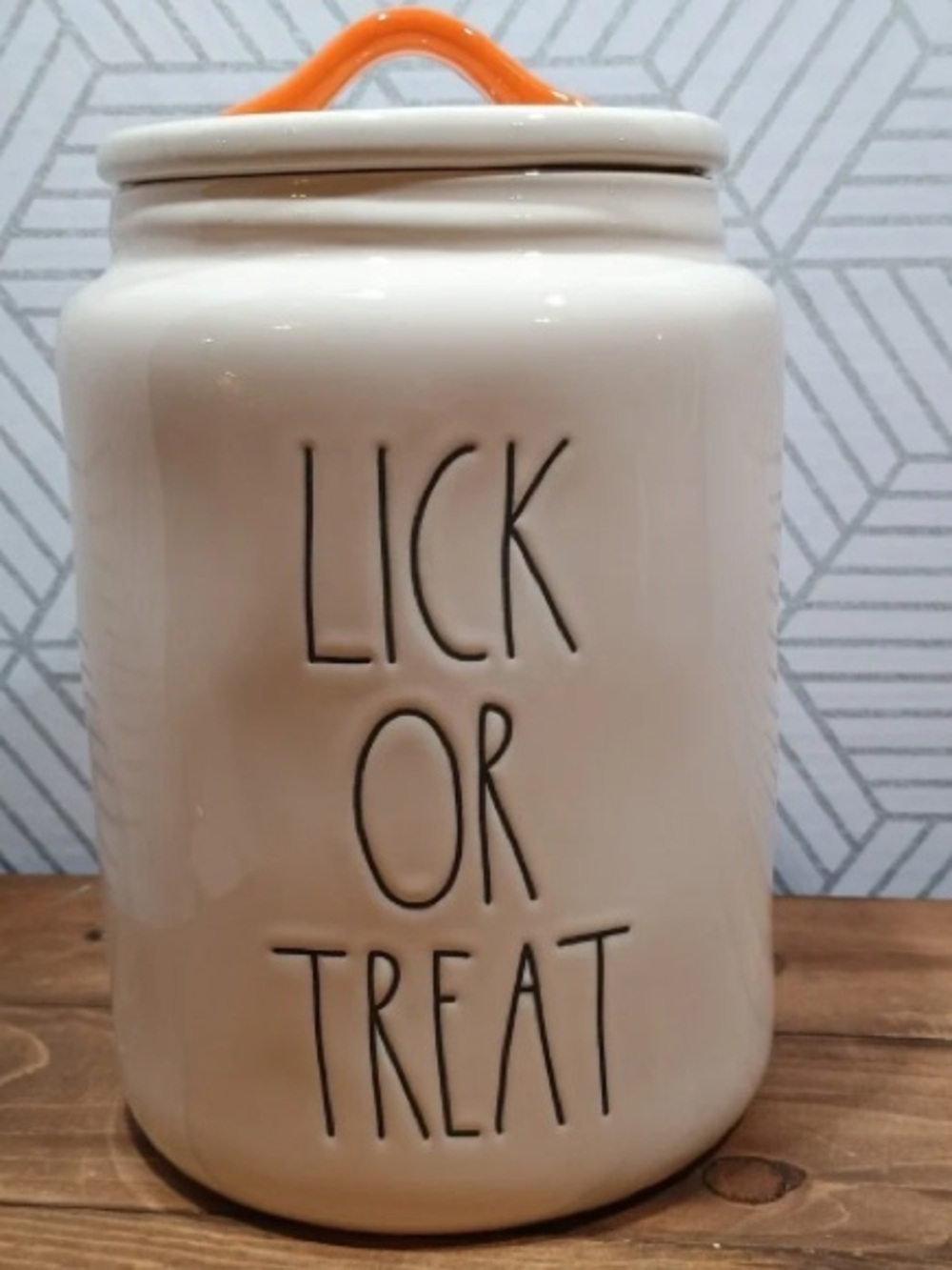Cream Ceramic 'Lick Or Treat' Storage Jar with Orange Handle
